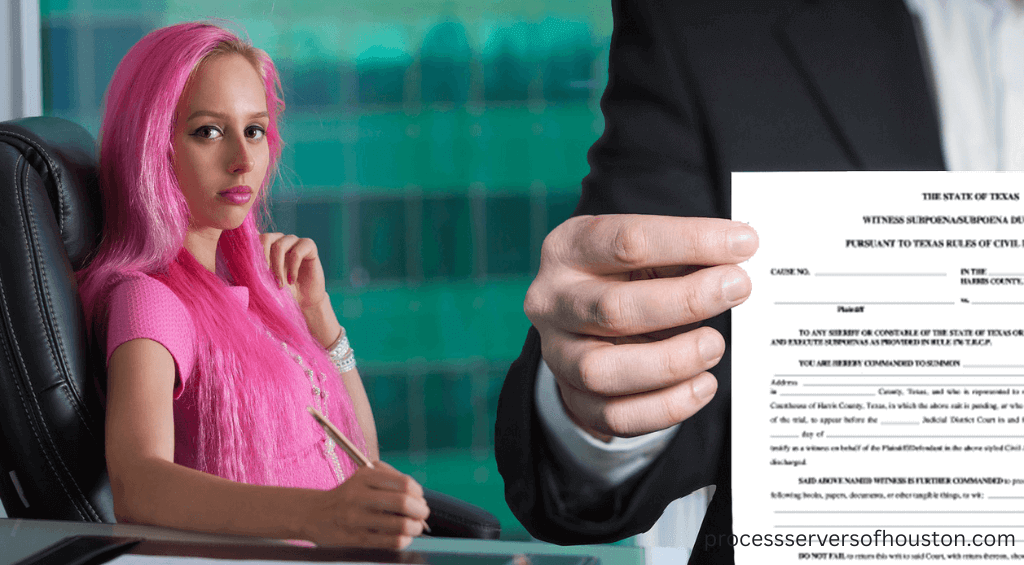 Served at work: Woman served papers on work place.