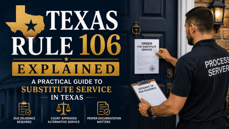 Texas Rule 106 explained showing substitute service of process in Texas by a professional process server posting legal documents at a residential property